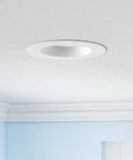 Ceiling view of 12 Pack 5 To 6 Inch LED Can Lights Retrofit Recessed Downlight Kit, dimmable with metal smooth trim, installed
