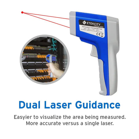 Non Contact Infrared Thermometer With Dual Laser For Objects, Adjustable Emissivity, 12 To 1 Distance To Spot, Measures -50C To 550C (58F To 1022F), Standard Size, Blue And Gray, Not For Human Use, Quick Read For Home DIY Or Shop, dual-laser guidance
