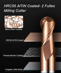 Front view of ASNOMY 5-piece ball nose carbide end mills set (1–4 mm), copper-coated, 2-flute spiral CNC router bits