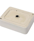 Underside view of Rectangular White Vessel Sink 19x15 Inches For Above Counter Vanity, Modern Porcelain Ceramic Bathroom Basin