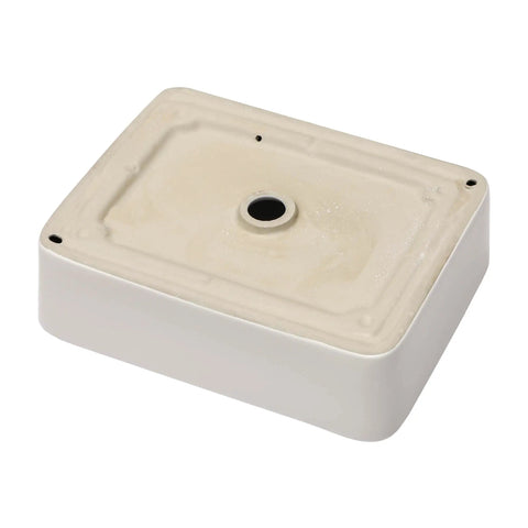 Underside view of Rectangular White Vessel Sink 19x15 Inches For Above Counter Vanity, Modern Porcelain Ceramic Bathroom Basin