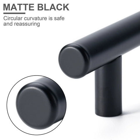 Close-up of 10 Pack Matte Black Stainless Cabinet Pulls 5 Inch Length With 3 Inch Center To Center For Kitchen And Bathroom Cabinets Durable