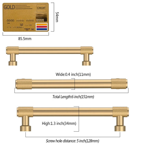 Diagram showing dimensions of Champagne Bronze Knurled Cabinet Pulls Set Of 10 5 Inch Center To Center Kitchen Cabinet Handles ZH034.
