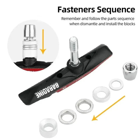 Fasteners sequence for 73mm Mtb V-Brake Pads With Dual Compound Rubber For Mechanical Linear Pull Brakes installation.