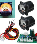 Dual Channel VU Meter Panel With Warm Back Light For Recording And Audio Level Monitoring, Driver Board Included, L GND R Input Terminals For Left Right Channels, 12V 15V Power Supply Ready, Smooth Gain Readouts For DJs And Producers, black plastic meters and wires