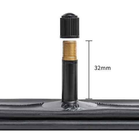 Close-up of Schrader AV32mm valve on Two Pack Beefy 20x3 E-Bike Inner Tubes For Fat Tires 64/76-406, high pressure detail