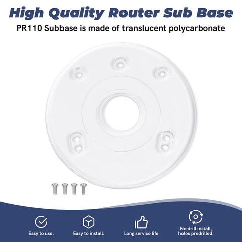 Top Tier Palm Router Subbase Base Plate Secured With Heavy Duty Screws For Bosch And DeWalt Users Featuring Ra Template Guide Support. Translucent polycarbonate design.