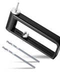 Adjustable sheet metal hole cutter with two drill bits; black metal frame, 2-12 in capacity for ductwork