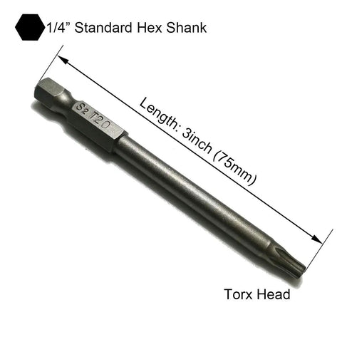Security Torx Bit Set 11 Pieces With One Quarter Inch Hex Shank T6 T7 T8 T9 T10 T15 T20 T25 T27 T30 T40 3 Inch Length S2 Steel Torx Driver