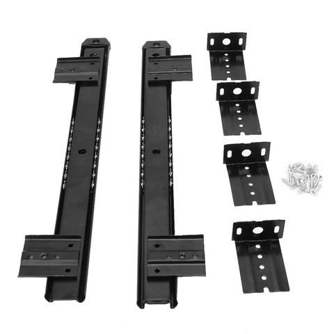 Level Up Your Workstation Game With This Sweet 2 Pack 14 Inch Keyboard Slide Drawer Rails Crafted From Heavy Cold Rolled Steel providing sleek black metal rails and mounting brackets.