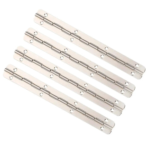 Four long metal piano hinges from Heavy Duty Piano Hinge Set For Wooden Boxes And Jewelry Boxes, smooth operation