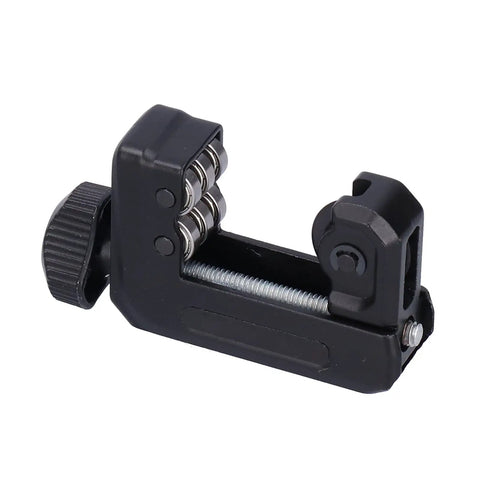 Close-up of a Pipe Cutter For Copper Aluminum PPR Thin Walled Tubes 4 To 28mm With Bearing Knob Adjustment Manual Cutting Tool.