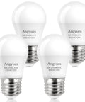 Four 40W Equivalent A15 LED Bulbs 120V Warm White 2700K Energy Saving E26 Base Pack of 4 with Angyues branding visible