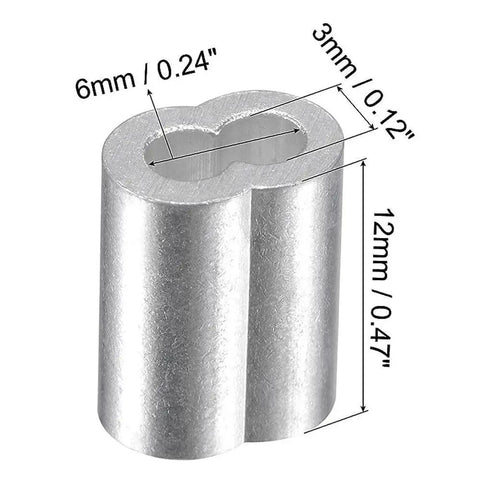 Heavy Duty Aluminum Crimping Loop Sleeves Set, 200 Pieces, 2.5mm Three Thirty Second Inch Cable Ferrules For Wire Rope And Cable, Corrosion Resistant, 6mm opening shown