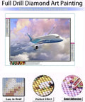 Airplane Diamond Painting Kit For Grown Ups 5D Crystal Diamonds Art With Tools And Accessories, DIY Aircraft Picture Craft