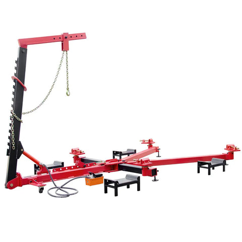 Red Beefed-Up 5T Auto Body Frame Puller Straightener With 6600 Lbs Capacity 49KN Pulling Power Post Swings Heavy Duty Repair