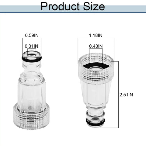 Pressure Washer Inlet Filter Kit Six Pack Clear Plastic Water Filter dimensions diagram with measurements