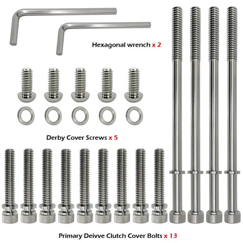 Premium Titanium Alloy Bolt Kit With Durable Primary Gasket And Clutch Primary Cover For Harley Davidson Touring Models including screws and wrenches.