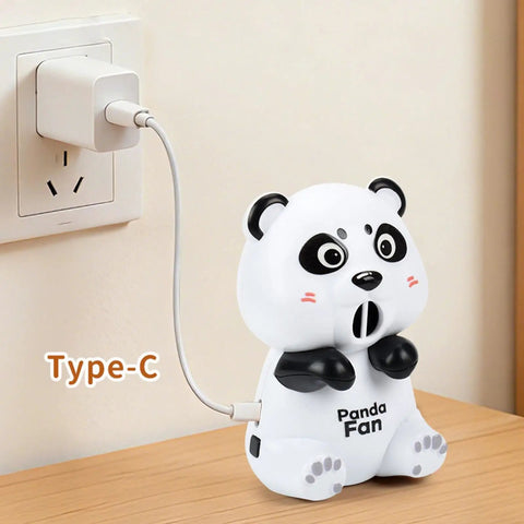 Nifty Desktop Cooling Fan Featuring Three Adjustable Speeds And Portable Usb Rechargeable Power, cute panda design, charging with Type-C.
