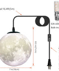 Plug In Moon Lamp Pendant Light With Cord For Kids Room White Sixteen Point Four Foot Hanging Light Cord With Switch Wall Outlet Powered Three Color Options Lit Soft Neutral 3D Painted Moon Night Light Bulb Included