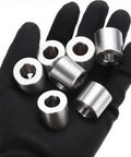 Five Pack Heavy Duty Stainless Steel Spacers Three Eighths Inch Bore Three Quarters Inch Outer Diameter One Inch Length Unthreaded Round Standoff Bushings For Three Eighths Inch Screws Bolts And Rods Corrosion Resistant Precision Fit Industrial Grade held in hand