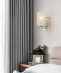 Bedroom with 2 Pack Dope Modern Vanity Light Fixtures Wall Sconces With White Linen Frosted Glass Shades And Brushed Nickel Finish