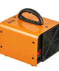 Heavy Duty Commercial Ozone Generator With Adjustable 0 To 120 Minute Timer To Blast Mold Smoke And Pet Odors Straight Up In Cars Homes And Garages Today, orange metal chassis with handle.