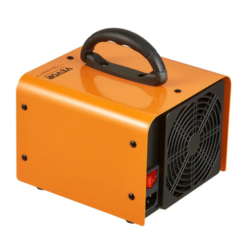 Heavy Duty Commercial Ozone Generator With Adjustable 0 To 120 Minute Timer To Blast Mold Smoke And Pet Odors Straight Up In Cars Homes And Garages Today, orange metal chassis with handle.
