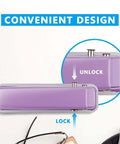 Purple Heavy-Duty Single Hole Punch For Up To Fifteen Sheets showing lock and unlock feature, ideal for ID cards and craft projects.
