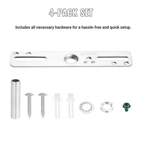 4 Inch Ceiling Light Mounting Bracket Kit - Universal Crossbar Hardware Set For Chandeliers And Wall Lights, 4-Pack Silver Steel Brackets With 3 Eighth Inch Lamp Pipes, Easy Install, Durable And Flexible Fit, 4-pack hardware set with bracket and screws