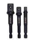 Turn Your Drill Into A High Speed Socket Driver With This Dope Three Piece Impact Grade Socket Adapter Set From ARES Featuring One Quarter Inch, Three Eighth Inch, And One Half Inch Drives And A Three Inch Reach