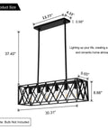 Farmhouse Style 6 Light Black Metal Industrial Pendant Lighting For Dining Room And Kitchen Island Vintage Rectangular Linear Chandelier