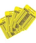 Hella Rock Solid Fire Extinguisher Inspection Tags Monthly Tracking Durable Plastic Weatherproof Compliance Labels 300 Pack on yellow cards.