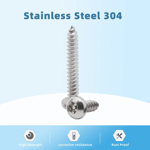 #14 X 2 Inch Stainless Steel Button Head Torx Sheet Metal Screws 304 Grade showing corrosion resistance and rust proof features.