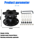 Slick Black Anodized Aluminum Steering Wheel Quick Release Hub And Six Hole Racing Adapter Kit, 3.54inch diameter.