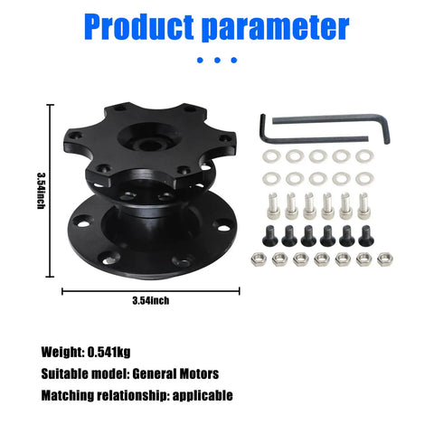 Slick Black Anodized Aluminum Steering Wheel Quick Release Hub And Six Hole Racing Adapter Kit, 3.54inch diameter.