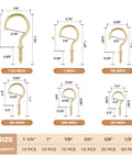 Gold Cup Hooks Set With 110 Pieces In Six Sizes One Half Inch Five Eighth Inch Three Quarter Inch Seven Eighth Inch One Inch And One And A Quarter Inch Solid Steel Screw In Hooks Rust Resistant Burr Free For Kitchen Garage And Home Organization