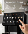 Fully Automatic Espresso Machine With Built In Grinder And Integrated Milk Frother control panel featuring easy touch options.