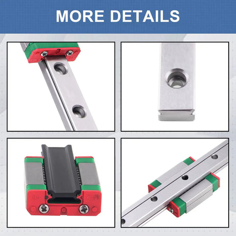 400mm MGN9H Linear Rail Guide With MGN9H Bearing Carriage Block For DIY 3D Printer H Type High Precision Linear Motion Rail Low Noise Smooth Ride Durable Steel 15.74 Inch Length, close-up views