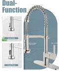 All In One Kitchen Faucet With Soap Dispenser And Pull Down Sprayer Dual Function Spray Head With Deck Plate Nickel Brushed Finish