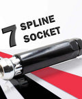 7 spline socket for Chrome M14x1.5 Lug Nuts 25mm Long Open End Bulge Acorn Style, side view on styled background
