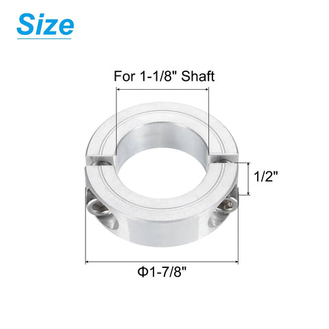 Four Pack Double Split Clamp-On Shaft Collar For 1-1/8 Inch Shaft, Two-Piece Aluminum Alloy Set Screw Collar, 1-7/8 Inch OD, 1/2 Inch Thick