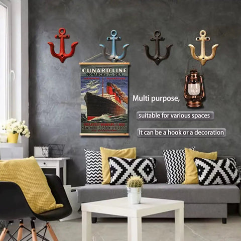 Badass Vintage Cast Iron Nautical Anchor Wall Hooks For Bathrooms And Closets Hella Sturdy Marine Style in living room decor.