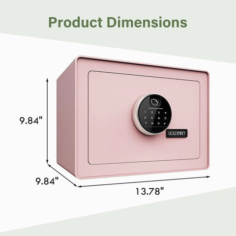 Premium Jewelry Safe With Fingerprint And Keypad Lock, Velvet Lined Document Safe Box With Removable Shelf, Heavy Duty Steel Security For Home Office And Hotels, 1.2 Cu Ft Pink
