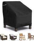 Waterproof Patio Chair Cover for Outdoor Furniture Keeps Your Lounge Chairs, Wicker, Swivel, Adirondack and Rocking Chairs Dry All Season, Heavy Duty Oxford, Fits Up To 32W x 37D x 36H, 1 Pack, Black covering a chair