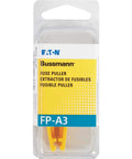 Heavy Duty Bussmann BP FP A3RP Fuse Puller Tool For ATC And AES Blade Fuses in packaging, compact design for automotive repairs.