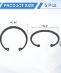 Five Pack Internal Retaining Ring Circlips for Grooved Shafts and Studs, 2.2 Inch Bore, 0.08 Inch Thick, 65Mn Spring Steel, front view