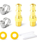 Beefy Brass Swivel Push On Hose Fittings 3/8 Barb To 5/8-18 Inverted Flare, 2 Pack With Rubber Ring Dust Seal, Heavy Duty Union For Fuel Air Liquid Gas Lines, Works With Automotive Marine Workshop Hoses, -65 To 250F, 150 PSI; brass fittings and hose clamps