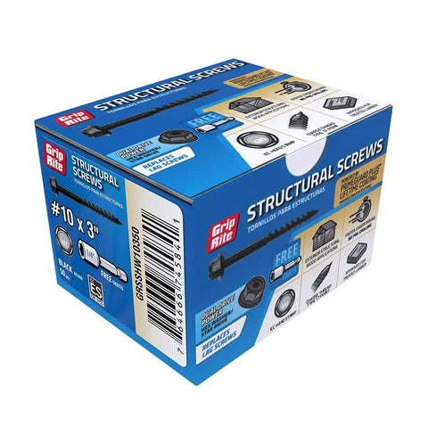 Box of 50 Structural Wood Screw Set for Exterior Projects with Grip-Rite Size 10 x 3 Inch Dual Drive Power Hex Washer Star Head Type 17 Point