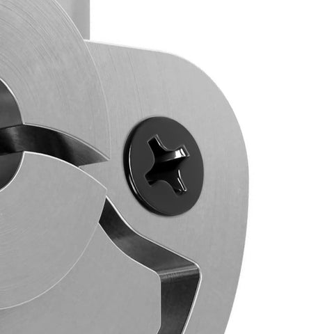 Close-up of Heavy Duty Flat Countersunk Machine Screw Phillips Drive in black finish on metal surface, showcasing 304 stainless steel.